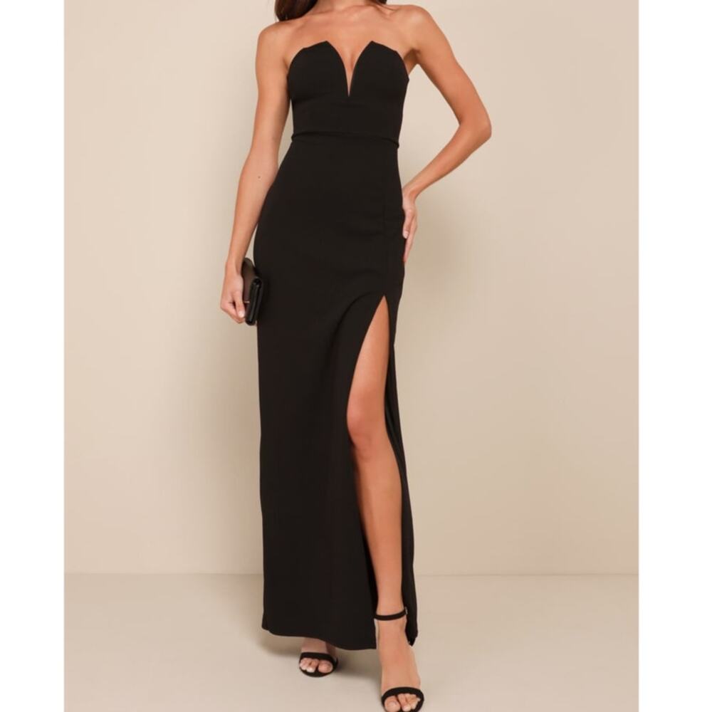 NEW Lulus Dedicated To Glamour Black Strapless Maxi Dress Gala-Ready Gown Small